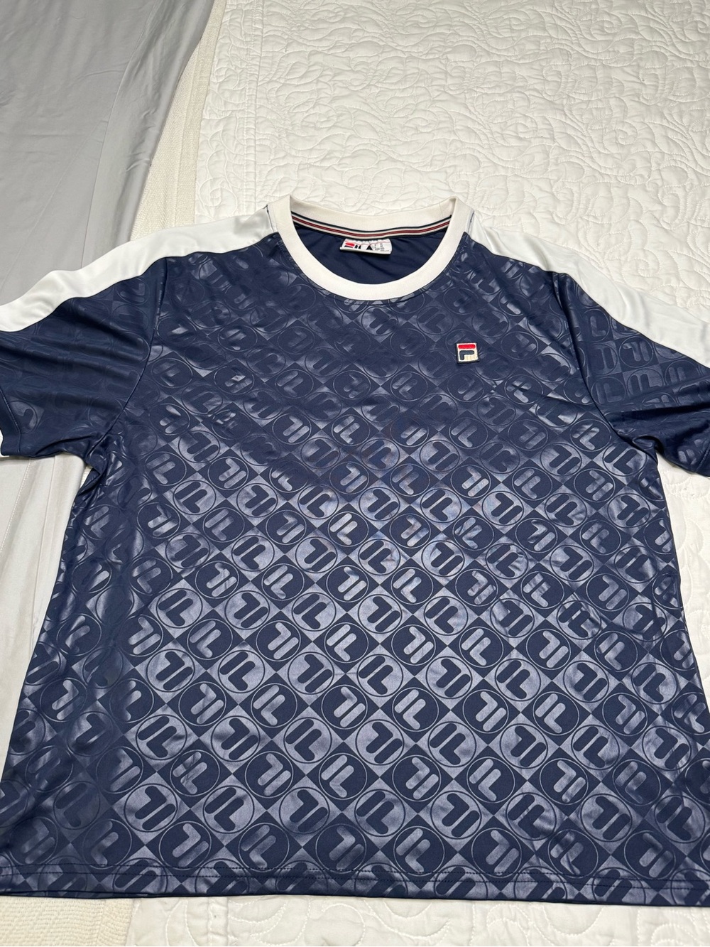 Fila Navy Short-Sleeve Tee with White Shoulder Panels